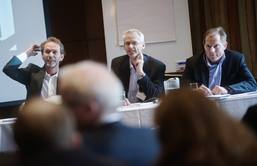 Panel: Harald Magnus Andreassen, Øystein Thøgersen, Svein Harald Øygard, NHH Forum 2012 (Foto: Siv Dolmen)