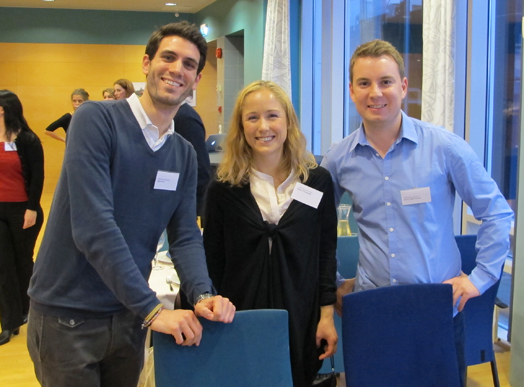 Alumni Marco Proto (2011, left), CEMS-student Gudrun Thorsheim and alumni MArius Styczen (2011) were among the participants at the celebration of NHH's first 20 years as a member of CEMS. (Photo: Norunn Økland)