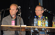 Kjetil Bjorvatn, NHH, (venstre) og Sigve Tjøtta, UIB (høyre) satt i panelet sammen med Marius Bruu fra Optimum.